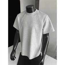 抖音得物高品质二开270G重磅美式高街曼巴棉螺纹拼接短袖T恤，男装T恤，电商A486