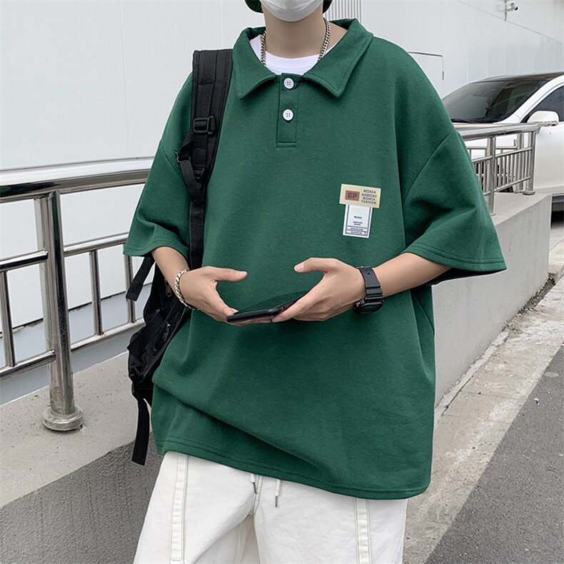 polo衫男韩版潮流纯色日系2024夏季新款ins宽松百搭衬衫W2770-P30图片