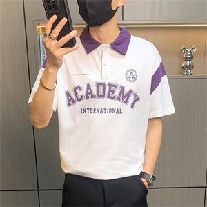PL068-P40社会小伙翻领POLO衫短袖男青少年夏季学院风休闲宽松t恤图片