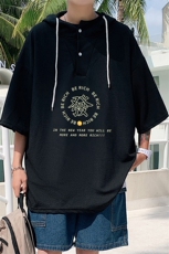 LD54163-P45连帽短袖t恤男大码胖子带帽五分袖中袖，男装T恤，电商A040
