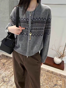 2025年秋季宽松型圆领时尚百搭通勤可以休闲开衫，女装针织衫/毛衣，锦瑟羊绒