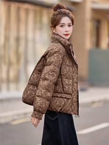 90绒白鸭绒羽绒服女2025冬季新款印花复古优雅加厚保暖图片