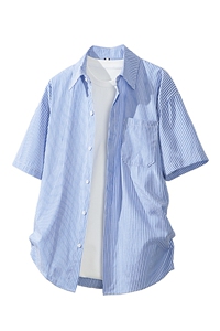 白底平铺立体条纹短袖衬衫男夏季宽松慵懒大码衬衣外套DC28001P40图片