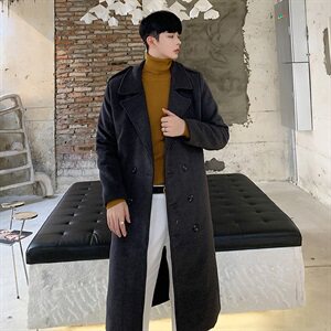 2020冬款呢大衣加长双排扣呢风衣男款拉风呢衣男外套冬装D501P135图片