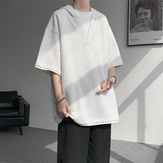 8XL-M假两件短袖卫衣连帽t恤男夏季薄款宽松大码学生半袖DT007P48，男装T恤，电商B312