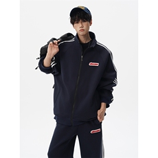 8XL-M条纹撞色开衫新年红卫衣运动套装潮牌运动服校园风TZ114P118，男装休闲套装，电商D206-1