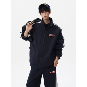 8XL-M条纹撞色开衫新年红卫衣运动套装潮牌运动服校园风TZ114P118图片