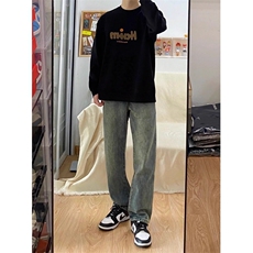 8014-P36高级感牛仔裤男秋季潮牌直筒裤美式高街阔腿男生裤子，男装牛仔裤，星座215-1