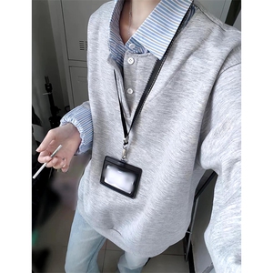 抖音得物高品质26春装美式高街假两件衬衫领长袖卫衣POLO领打底衫图片