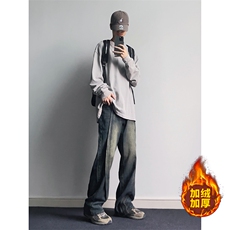 B221美式ins高街加绒加厚牛仔裤LK23134-P65控88加绒P75控98，男装牛仔裤，电商B221