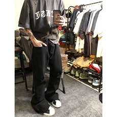 B221美式ins高街暗黑休闲弹力微喇破洞牛仔裤LK23089-P65控88，男装休闲裤，电商B221
