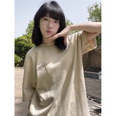 H0913-P35#原版做法+订侧标+胶章+刺绣+麂皮绒面料短袖T恤，女装T恤，星座617A-2