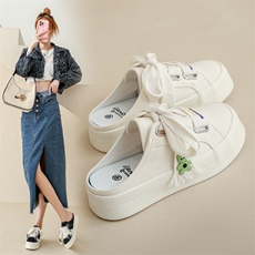 ins潮半托帆布鞋女2024秋季新款百搭学生透气板鞋休闲鞋子女，女鞋拖鞋，星座1407-3