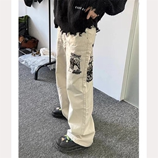 美式高街风裤子男欧美痞帅涂鸦印花直筒休闲裤高级感阔腿长裤，男装休闲裤，星座506A