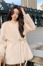 现货主推2024冬季仿水貂皮毛一体系腰带时尚款P175K268，女装皮草，慧峰