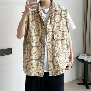 工装马甲男宽松夹克外套春夏潮牌高街无袖坎肩背心潮A071-M1-P55,黑色衬衫搭配男生秋季图片
