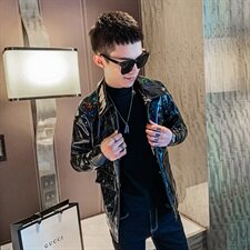 镜面革亮闪皮衣秋冬新款社会小伙机车服外套A328-20312-P85，男装皮衣，星座406