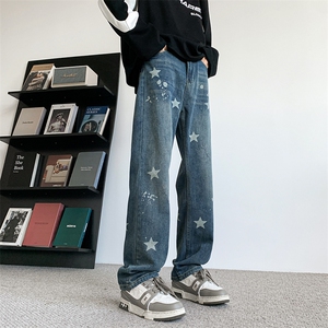星星牛仔裤男2024新款美式高街直筒男裤水洗阔腿长裤男图片
