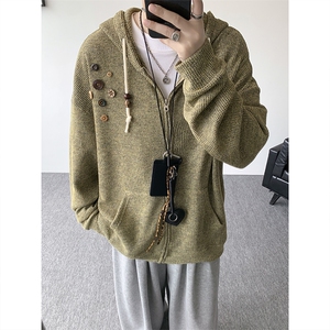 美式复古设计感针织连帽外套男女小众慵懒卫衣开衫潮牌 WY21P78图片