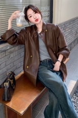 现货复古棕色皮衣外套女2D014-8042-P145-K198，女装皮衣，2D014
