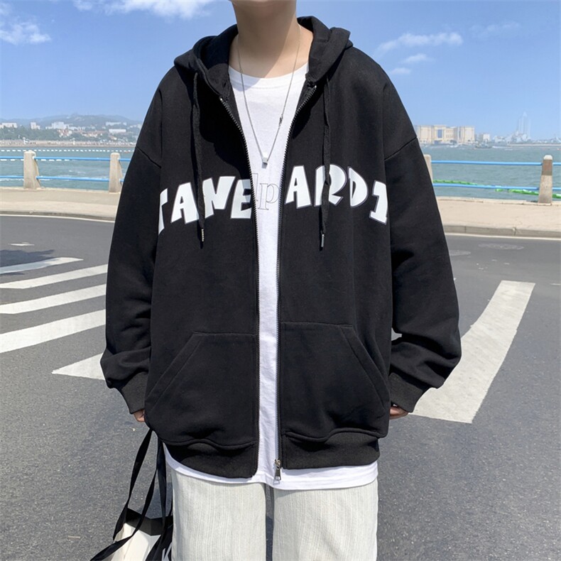 Y9908 P45 外景港风 2024秋季新款百搭加大码连帽开衫字母印花潮图片