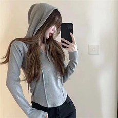 QC027-P45胖妹妹遮肚子上衣连帽扣子卫衣女款春秋大码打底衫，女装卫衣/绒衫，星座617A-2