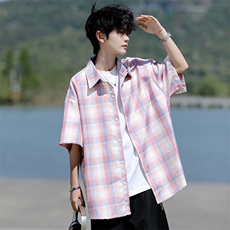 8XL-M格子短袖衬衫男夏季薄款DK制服衬衣JK学院风半袖外套DC28004，男装衬衫，电商B312