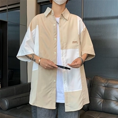 衬衫男短袖韩版潮流高街帅气拼色2023秋夏季新款ins外套CY487-P38，男装衬衫，星座412-3