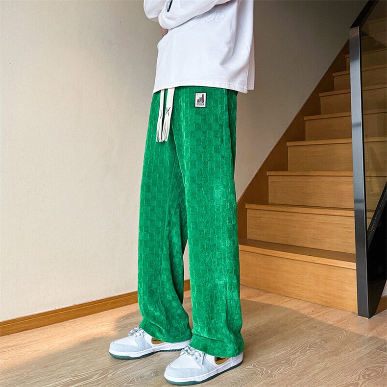 2025欧棉绒棋盘格休闲裤直筒XK66285-特批38，男装休闲裤，电商A042