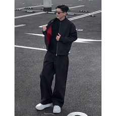W10545-P60网图现货美式双色拼接夹克棒球服外套红内高品质，男装夹克，星座1608