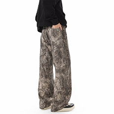 扎染森系迷彩裤男2025新春夏季款水洗做旧牛仔裤弯刀裤AMB64P46，男装牛仔裤，星座1013-5