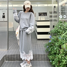 182-8576-P175-K258-H灰色设计感镶边卫衣半身裙套装，女装套装/套裙，帛香坊