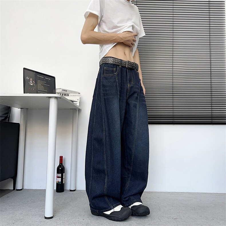 美式复古字母刺绣弯刀牛仔裤男女款夏季宽松休闲潮牌解构阔腿长裤,男装牛仔裤,星座410-6（原星座1304-1）