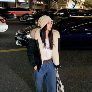 现货重磅boxy短款棉衣座山雕大毛毛领男女棉服水洗工装厚外套