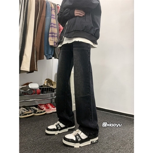 XZ616秋冬季新款重磅宽松微喇百搭纯色休闲牛仔裤TY971P45控58