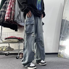 简约百搭青春流行牛仔裤新款宽松直筒慵懒潮夏季长裤男气质潮流，男装牛仔裤，星座716-2