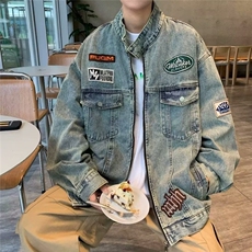 美式水洗牛仔外套男春秋新款宽松休闲青少年立领机车服GG8897P67，男装工装外套，星座1013-5