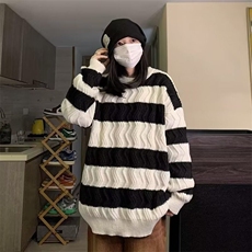 条纹毛衣女秋装宽松慵懒风日系复古小众设计感针织衫外套，男装针织衫/毛衣，星座506A