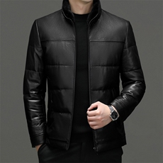 海宁真皮羽绒服男鹅绒服水貂毛领加厚皮衣植鞣绵羊皮外套P1350，男装皮衣，电商B360A（原721A）