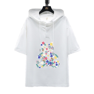 LD54206-P45 连帽短袖t恤男大码胖子带帽五分袖中袖 展架图片