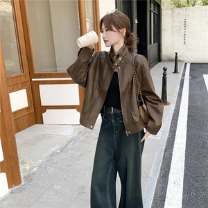 美拉德咖色复古皮衣外套女2025秋季美式设计感宽松机车服淡人夹克图片