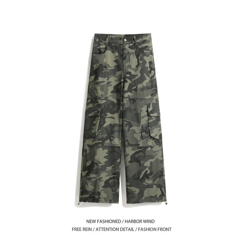 美式迷彩工装裤子男生春秋季机能风户外运动潮牌宽松直筒阔腿长裤，男装工装外套，电商B315