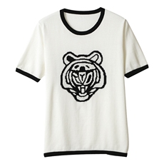 2024年夏季短袖套头圆领时尚动物图片针织衫，女装针织衫/毛衣，彩羽羊绒