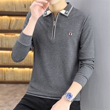 秋季韩版长袖商务polo衫男棉拉链卫衣男翻领衬衫领粉色9662P37，男装Polo衫，星座1207