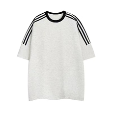 百搭复古织带短袖T恤男女夏款宽松拼接三条杠上衣纯棉GA1314P25，男装T恤，星座1013-5