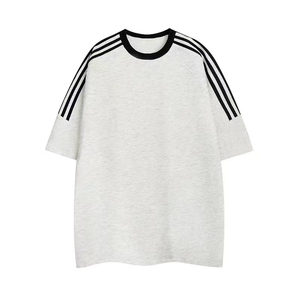 百搭复古织带短袖T恤男女夏款宽松拼接三条杠上衣纯棉GA1314 P25图片
