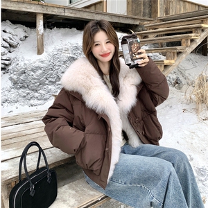 大毛领短款羽绒服女2025冬季新款小个子洋气设计感别致独特厚外套图片