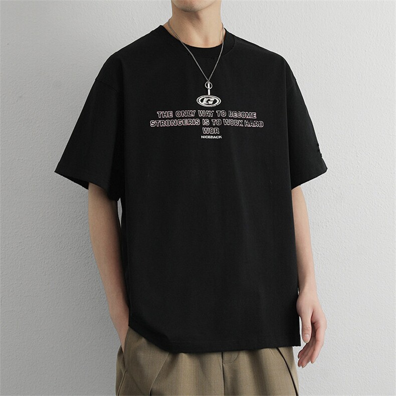 灰绿色字母印花小领口短袖T恤男宽松2026夏季新款半袖潮,男装T恤,星座914