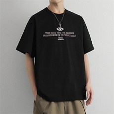 灰绿色字母印花小领口短袖T恤男宽松2026夏季新款半袖潮，男装T恤，星座914