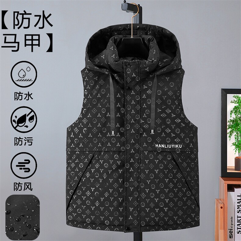 秋冬新款棉马甲潮流商务印花活帽防水涂层三防马甲313B-HL618-P65,男装背心/马甲,星座313B